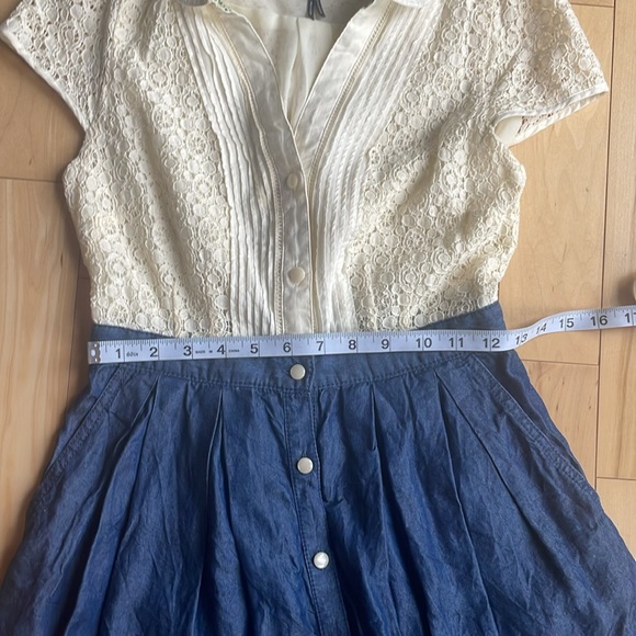 🍀Sale 4/$20 ANTHROPOLOGIE HD in Paris Lace & Chambray Dress - Picture 10 of 11